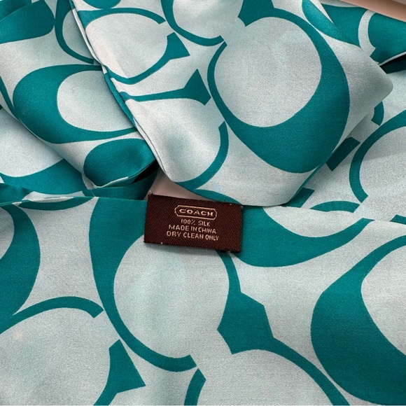 Coach Turquoise and Light Blue Silk Scarf - Picture 3 of 3
